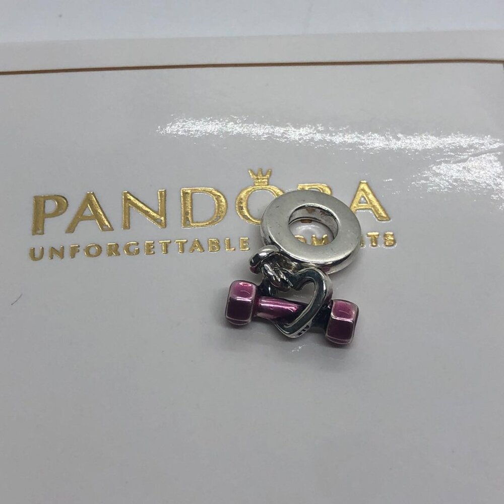 🌞📖Pandora Dumbbell & Heart Dangle Charm S925 sterling silver gift